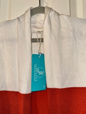 Juregece Colorblock Open Cardigan - White and Red-Orange